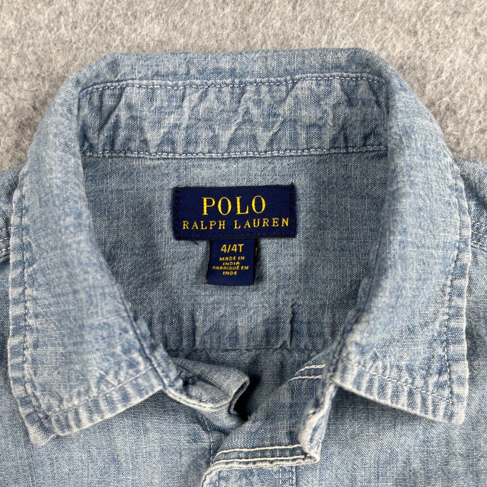 Polo Ralph Lauren Toddler 4T Short Sleeve Shirt Navy Ombre Denim Style Pocket - Picture 4 of 7